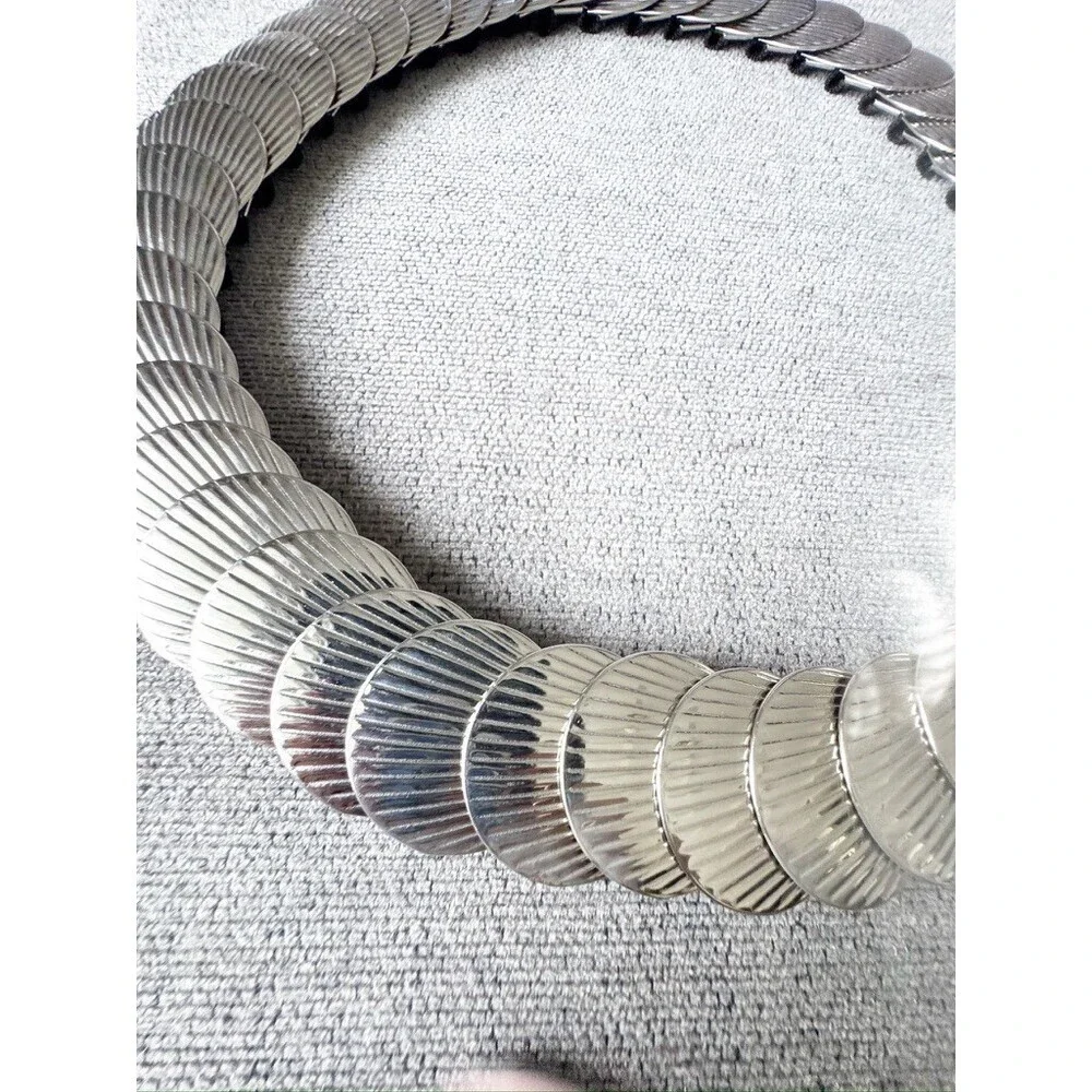 Vintage Art Deco Silver Scallop Seashell Scale Stretch Belt Statement Elastic
